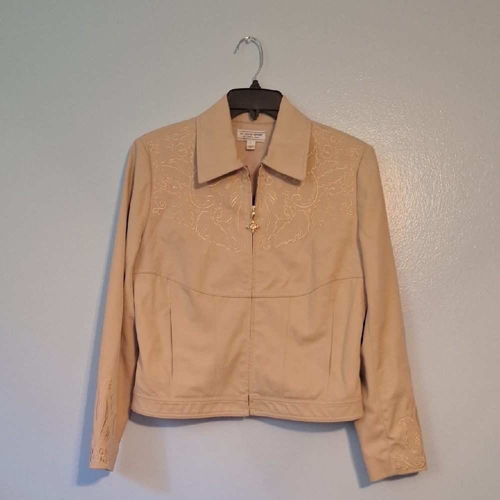 St. John Sport by Marie Gray Beige Embroidered Blazer